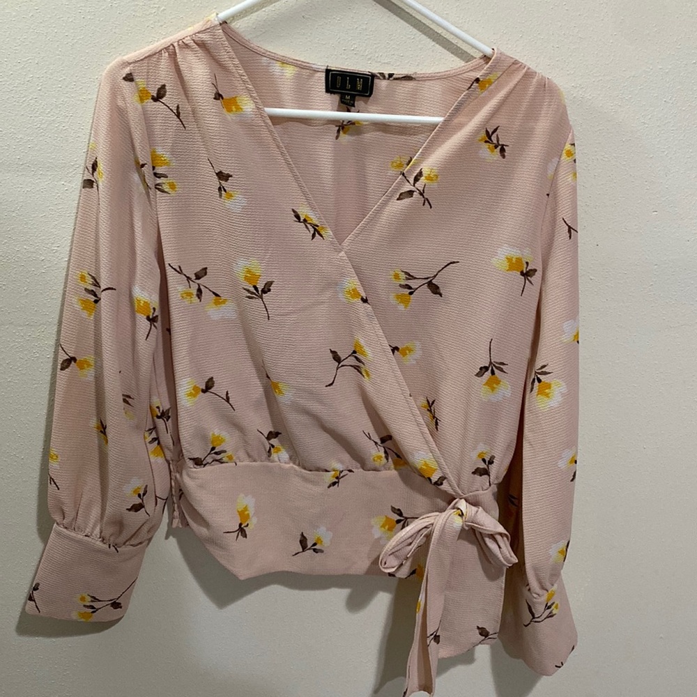 OLM BLUSH PINK LONG SLEEVE SHIRT WITH YELLOW FLOWERS
